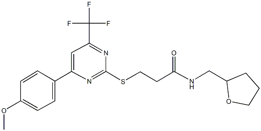 3-{[4-(4-methoxyphenyl)-6-(trifluoromethyl)-2-pyrimidinyl]sulfanyl}-N-(tetrahydro-2-furanylmethyl)propanamide Struktur