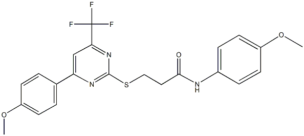 N-(4-methoxyphenyl)-3-{[4-(4-methoxyphenyl)-6-(trifluoromethyl)-2-pyrimidinyl]sulfanyl}propanamide Struktur