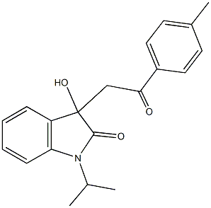 3-hydroxy-1-isopropyl-3-[2-(4-methylphenyl)-2-oxoethyl]-1,3-dihydro-2H-indol-2-one Struktur