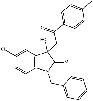 1-benzyl-5-chloro-3-hydroxy-3-[2-(4-methylphenyl)-2-oxoethyl]-1,3-dihydro-2H-indol-2-one Struktur