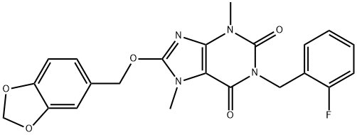 8-(1,3-benzodioxol-5-ylmethoxy)-1-(2-fluorobenzyl)-3,7-dimethyl-3,7-dihydro-1H-purine-2,6-dione Struktur