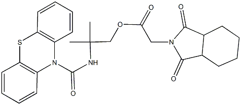 2-methyl-2-[(10H-phenothiazin-10-ylcarbonyl)amino]propyl (1,3-dioxooctahydro-2H-isoindol-2-yl)acetate Struktur