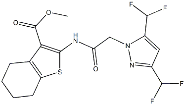 methyl 2-({[3,5-bis(difluoromethyl)-1H-pyrazol-1-yl]acetyl}amino)-4,5,6,7-tetrahydro-1-benzothiophene-3-carboxylate Struktur