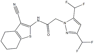 2-[3,5-bis(difluoromethyl)-1H-pyrazol-1-yl]-N-(3-cyano-4,5,6,7-tetrahydro-1-benzothien-2-yl)acetamide Struktur