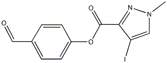 4-formylphenyl 4-iodo-1-methyl-1H-pyrazole-3-carboxylate Struktur