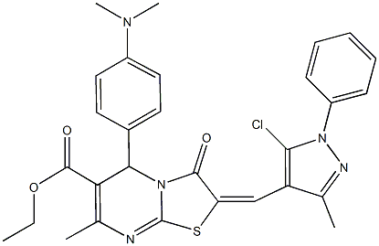 ethyl 2-[(5-chloro-3-methyl-1-phenyl-1H-pyrazol-4-yl)methylene]-5-[4-(dimethylamino)phenyl]-7-methyl-3-oxo-2,3-dihydro-5H-[1,3]thiazolo[3,2-a]pyrimidine-6-carboxylate Struktur