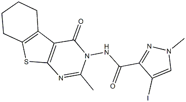 4-iodo-1-methyl-N-(2-methyl-4-oxo-5,6,7,8-tetrahydro[1]benzothieno[2,3-d]pyrimidin-3(4H)-yl)-1H-pyrazole-3-carboxamide Struktur