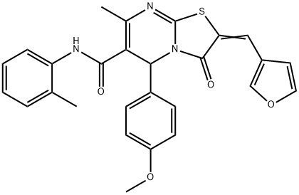 2-(3-furylmethylene)-5-(4-methoxyphenyl)-7-methyl-N-(2-methylphenyl)-3-oxo-2,3-dihydro-5H-[1,3]thiazolo[3,2-a]pyrimidine-6-carboxamide Struktur