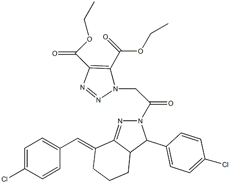 diethyl 1-{2-[7-(4-chlorobenzylidene)-3-(4-chlorophenyl)-3,3a,4,5,6,7-hexahydro-2H-indazol-2-yl]-2-oxoethyl}-1H-1,2,3-triazole-4,5-dicarboxylate Struktur