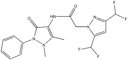 2-[3,5-bis(difluoromethyl)-1H-pyrazol-1-yl]-N-(1,5-dimethyl-3-oxo-2-phenyl-2,3-dihydro-1H-pyrazol-4-yl)acetamide Struktur