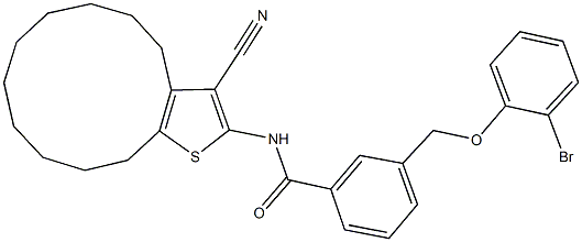 3-[(2-bromophenoxy)methyl]-N-(3-cyano-4,5,6,7,8,9,10,11,12,13-decahydrocyclododeca[b]thien-2-yl)benzamide Struktur