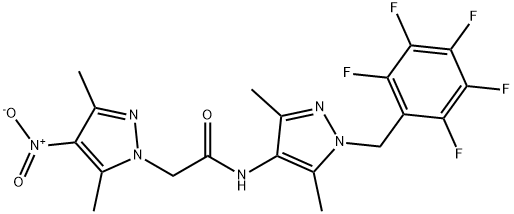 N-[3,5-dimethyl-1-(2,3,4,5,6-pentafluorobenzyl)-1H-pyrazol-4-yl]-2-{4-nitro-3,5-dimethyl-1H-pyrazol-1-yl}acetamide Struktur