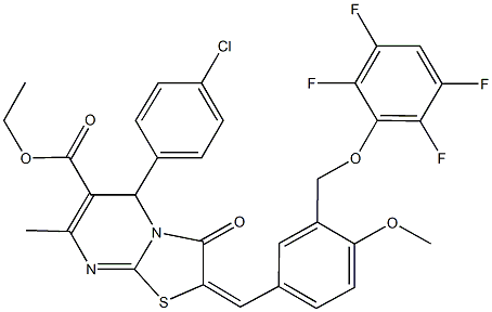 ethyl 5-(4-chlorophenyl)-2-{4-methoxy-3-[(2,3,5,6-tetrafluorophenoxy)methyl]benzylidene}-7-methyl-3-oxo-2,3-dihydro-5H-[1,3]thiazolo[3,2-a]pyrimidine-6-carboxylate Struktur