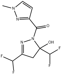 3,5-bis(difluoromethyl)-1-[(1-methyl-1H-pyrazol-3-yl)carbonyl]-4,5-dihydro-1H-pyrazol-5-ol Struktur