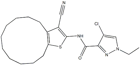 4-chloro-N-(3-cyano-4,5,6,7,8,9,10,11,12,13-decahydrocyclododeca[b]thien-2-yl)-1-ethyl-1H-pyrazole-3-carboxamide Struktur