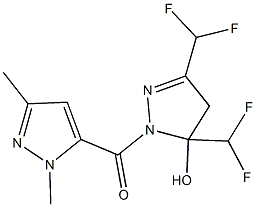 3,5-bis(difluoromethyl)-1-[(1,3-dimethyl-1H-pyrazol-5-yl)carbonyl]-4,5-dihydro-1H-pyrazol-5-ol Struktur