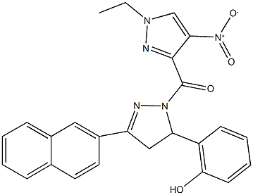 2-[1-({1-ethyl-4-nitro-1H-pyrazol-3-yl}carbonyl)-3-(2-naphthyl)-4,5-dihydro-1H-pyrazol-5-yl]phenol Struktur