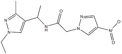 N-[1-(1-ethyl-3-methyl-1H-pyrazol-4-yl)ethyl]-2-{4-nitro-1H-pyrazol-1-yl}acetamide Struktur