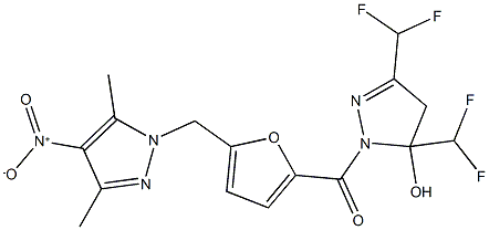 3,5-bis(difluoromethyl)-1-[5-({4-nitro-3,5-dimethyl-1H-pyrazol-1-yl}methyl)-2-furoyl]-4,5-dihydro-1H-pyrazol-5-ol Struktur