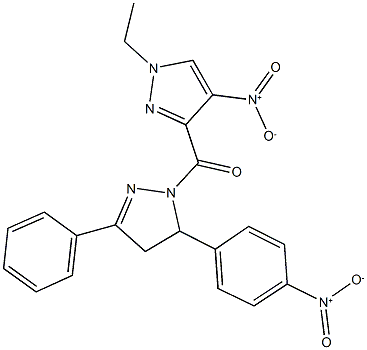 1-({1-ethyl-4-nitro-1H-pyrazol-3-yl}carbonyl)-5-{4-nitrophenyl}-3-phenyl-4,5-dihydro-1H-pyrazole Struktur