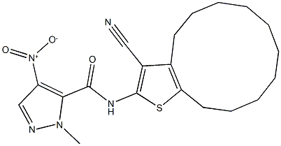 N-(3-cyano-4,5,6,7,8,9,10,11,12,13-decahydrocyclododeca[b]thien-2-yl)-4-nitro-1-methyl-1H-pyrazole-5-carboxamide Struktur