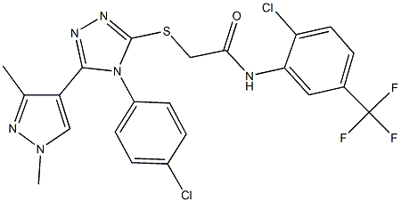 2-{[4-(4-chlorophenyl)-5-(1,3-dimethyl-1H-pyrazol-4-yl)-4H-1,2,4-triazol-3-yl]sulfanyl}-N-[2-chloro-5-(trifluoromethyl)phenyl]acetamide Struktur