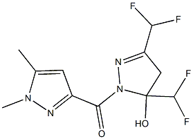 3,5-bis(difluoromethyl)-1-[(1,5-dimethyl-1H-pyrazol-3-yl)carbonyl]-4,5-dihydro-1H-pyrazol-5-ol Struktur