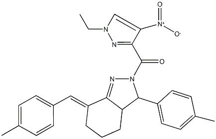 2-({1-ethyl-4-nitro-1H-pyrazol-3-yl}carbonyl)-7-(4-methylbenzylidene)-3-(4-methylphenyl)-3,3a,4,5,6,7-hexahydro-2H-indazole Struktur