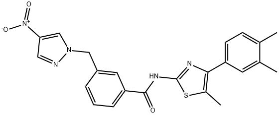 N-[4-(3,4-dimethylphenyl)-5-methyl-1,3-thiazol-2-yl]-3-({4-nitro-1H-pyrazol-1-yl}methyl)benzamide Struktur