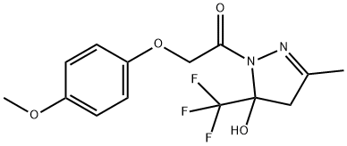 1-[(4-methoxyphenoxy)acetyl]-3-methyl-5-(trifluoromethyl)-4,5-dihydro-1H-pyrazol-5-ol Struktur