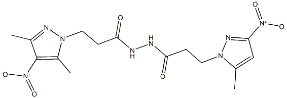 N'-(3-{4-nitro-3,5-dimethyl-1H-pyrazol-1-yl}propanoyl)-3-{3-nitro-5-methyl-1H-pyrazol-1-yl}propanohydrazide Struktur