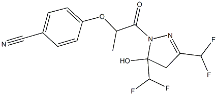 4-{2-[3,5-bis(difluoromethyl)-5-hydroxy-4,5-dihydro-1H-pyrazol-1-yl]-1-methyl-2-oxoethoxy}benzonitrile Struktur