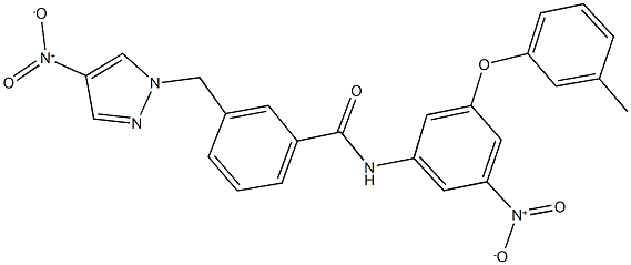 N-[3-nitro-5-(3-methylphenoxy)phenyl]-3-({4-nitro-1H-pyrazol-1-yl}methyl)benzamide Struktur