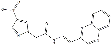 2-{4-nitro-1H-pyrazol-1-yl}-N'-(2-quinoxalinylmethylene)acetohydrazide Struktur