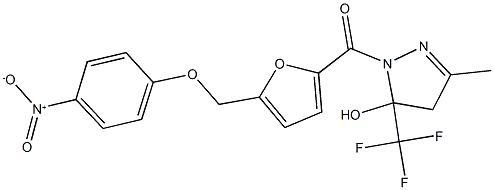 1-[5-({4-nitrophenoxy}methyl)-2-furoyl]-3-methyl-5-(trifluoromethyl)-4,5-dihydro-1H-pyrazol-5-ol Struktur