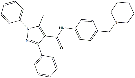 5-methyl-1,3-diphenyl-N-[4-(1-piperidinylmethyl)phenyl]-1H-pyrazole-4-carboxamide Struktur