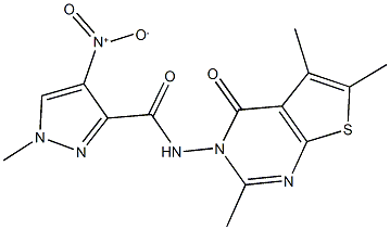 4-nitro-1-methyl-N-(2,5,6-trimethyl-4-oxothieno[2,3-d]pyrimidin-3(4H)-yl)-1H-pyrazole-3-carboxamide Struktur