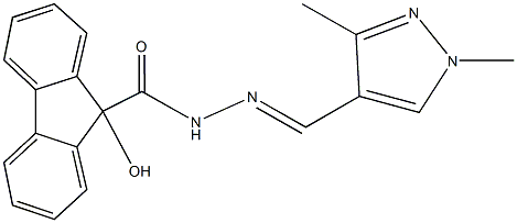 N'-[(1,3-dimethyl-1H-pyrazol-4-yl)methylene]-9-hydroxy-9H-fluorene-9-carbohydrazide Struktur