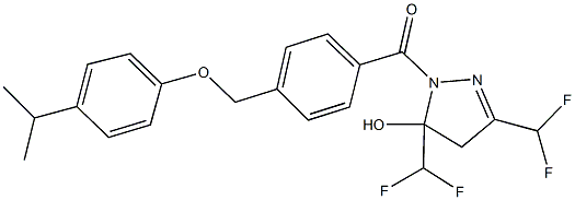 3,5-bis(difluoromethyl)-1-{4-[(4-isopropylphenoxy)methyl]benzoyl}-4,5-dihydro-1H-pyrazol-5-ol Struktur