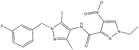 1-ethyl-N-[1-(3-fluorobenzyl)-3,5-dimethyl-1H-pyrazol-4-yl]-4-nitro-1H-pyrazole-3-carboxamide Struktur