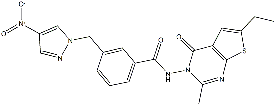 N-(6-ethyl-2-methyl-4-oxothieno[2,3-d]pyrimidin-3(4H)-yl)-3-({4-nitro-1H-pyrazol-1-yl}methyl)benzamide Struktur