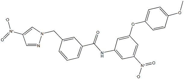 N-[3-nitro-5-(4-methoxyphenoxy)phenyl]-3-({4-nitro-1H-pyrazol-1-yl}methyl)benzamide Struktur