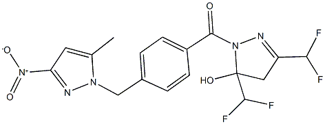 3,5-bis(difluoromethyl)-1-[4-({3-nitro-5-methyl-1H-pyrazol-1-yl}methyl)benzoyl]-4,5-dihydro-1H-pyrazol-5-ol Struktur