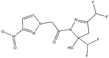 3,5-bis(difluoromethyl)-1-({3-nitro-1H-pyrazol-1-yl}acetyl)-4,5-dihydro-1H-pyrazol-5-ol Struktur