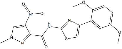 N-[4-(2,5-dimethoxyphenyl)-1,3-thiazol-2-yl]-4-nitro-1-methyl-1H-pyrazole-3-carboxamide Struktur