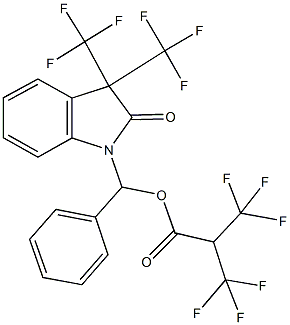 [2-oxo-3,3-bis(trifluoromethyl)-2,3-dihydro-1H-indol-1-yl](phenyl)methyl 3,3,3-trifluoro-2-(trifluoromethyl)propanoate Struktur