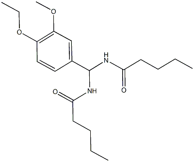 N-[(4-ethoxy-3-methoxyphenyl)(pentanoylamino)methyl]pentanamide Struktur