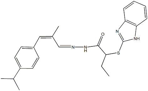 2-(1H-benzimidazol-2-ylsulfanyl)-N'-[3-(4-isopropylphenyl)-2-methyl-2-propenylidene]butanohydrazide Struktur