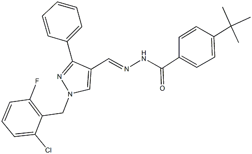 4-tert-butyl-N'-{[1-(2-chloro-6-fluorobenzyl)-3-phenyl-1H-pyrazol-4-yl]methylene}benzohydrazide Struktur