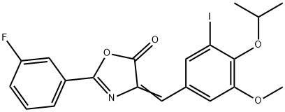 2-(3-fluorophenyl)-4-(3-iodo-4-isopropoxy-5-methoxybenzylidene)-1,3-oxazol-5(4H)-one Struktur